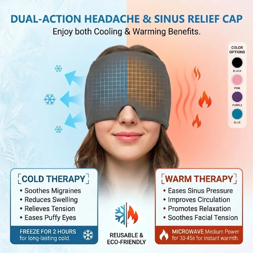 Single-Sided Gel Ice Cap for Headache Relief Migraine Relief Hat Wearable Cold Compress Eye Mask for Tension Pain Relief