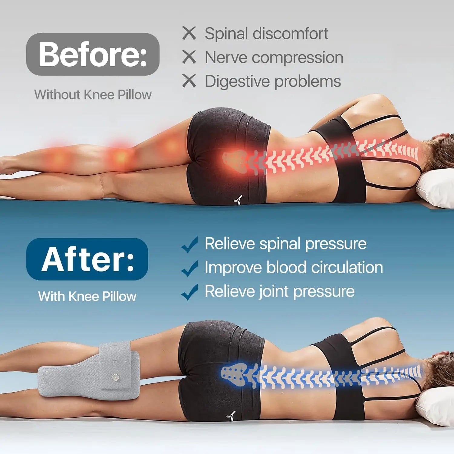 Memory Foam Knee Pillow for Orthopedic Sciatica Back Leg Hip Align Spine Pregnancy Body Pillows Back Support for Side Sleepers